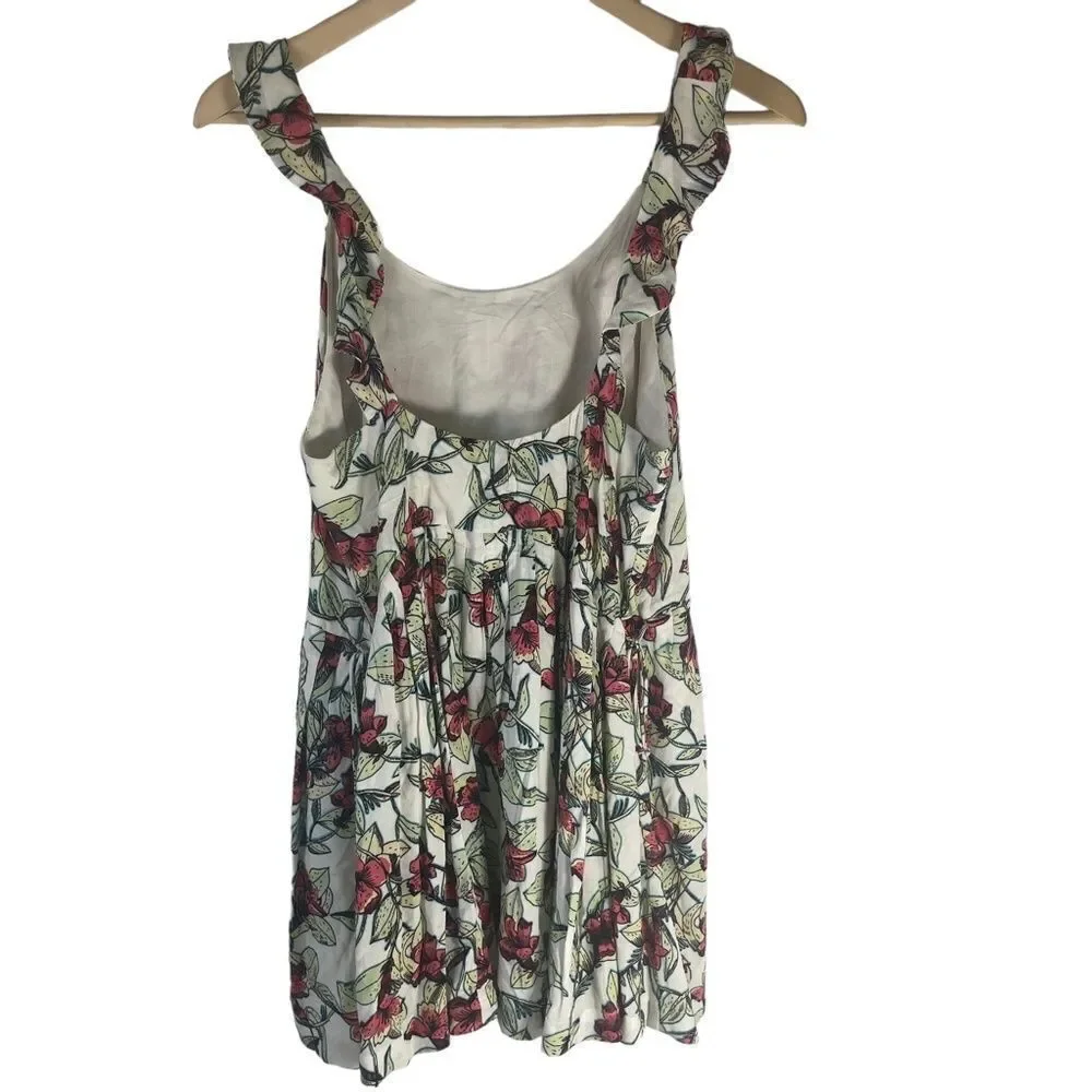 Free People Dear You Floral Print Drawstring Waist Mini Dress Ruffle Strap Sz XS